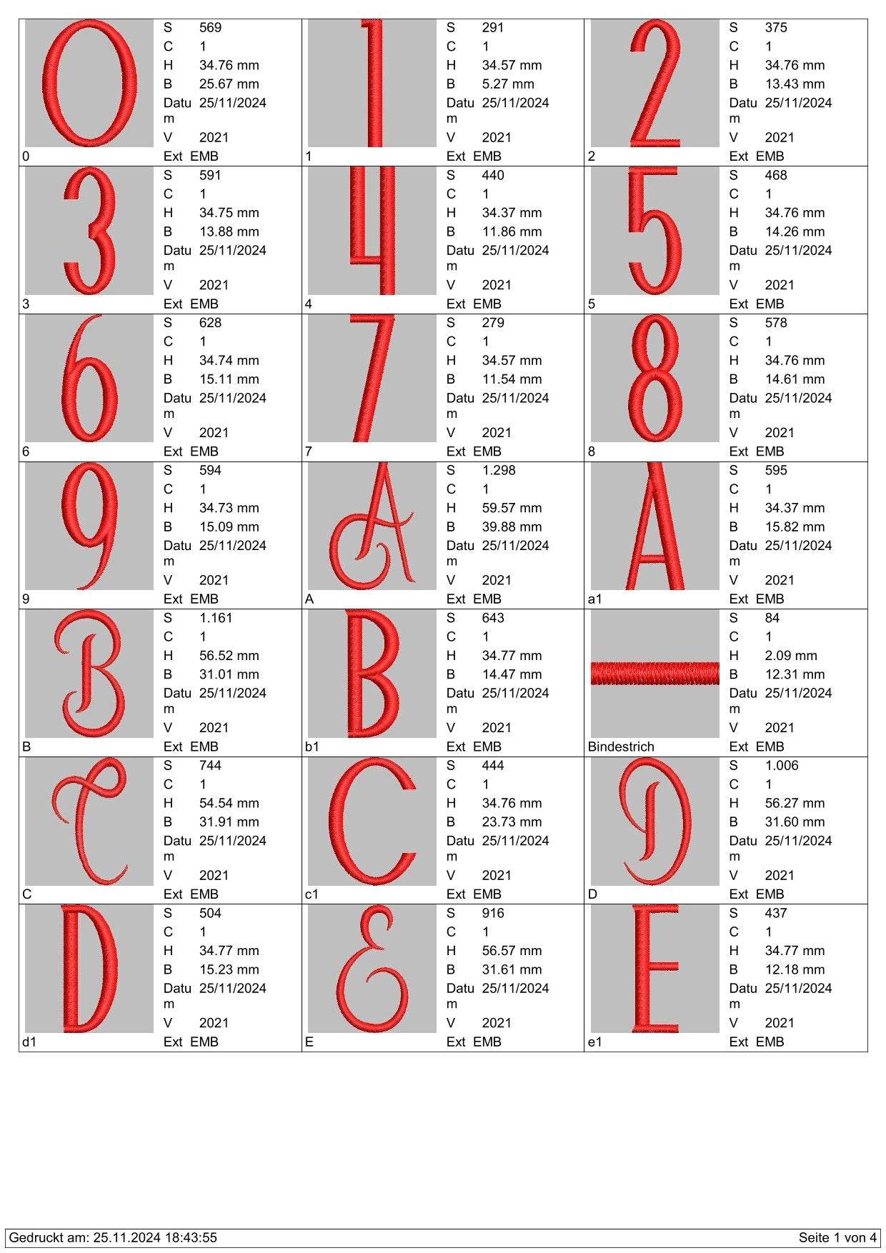 Stickdatei Schrift ca.55 mm Buchstaben Set 989 - Sewando