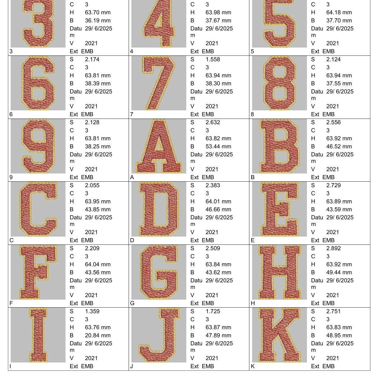 Stickdatei Glitter Vinyl Schrift College Style ca. 65mm Applikation Set 2541 - Sewando