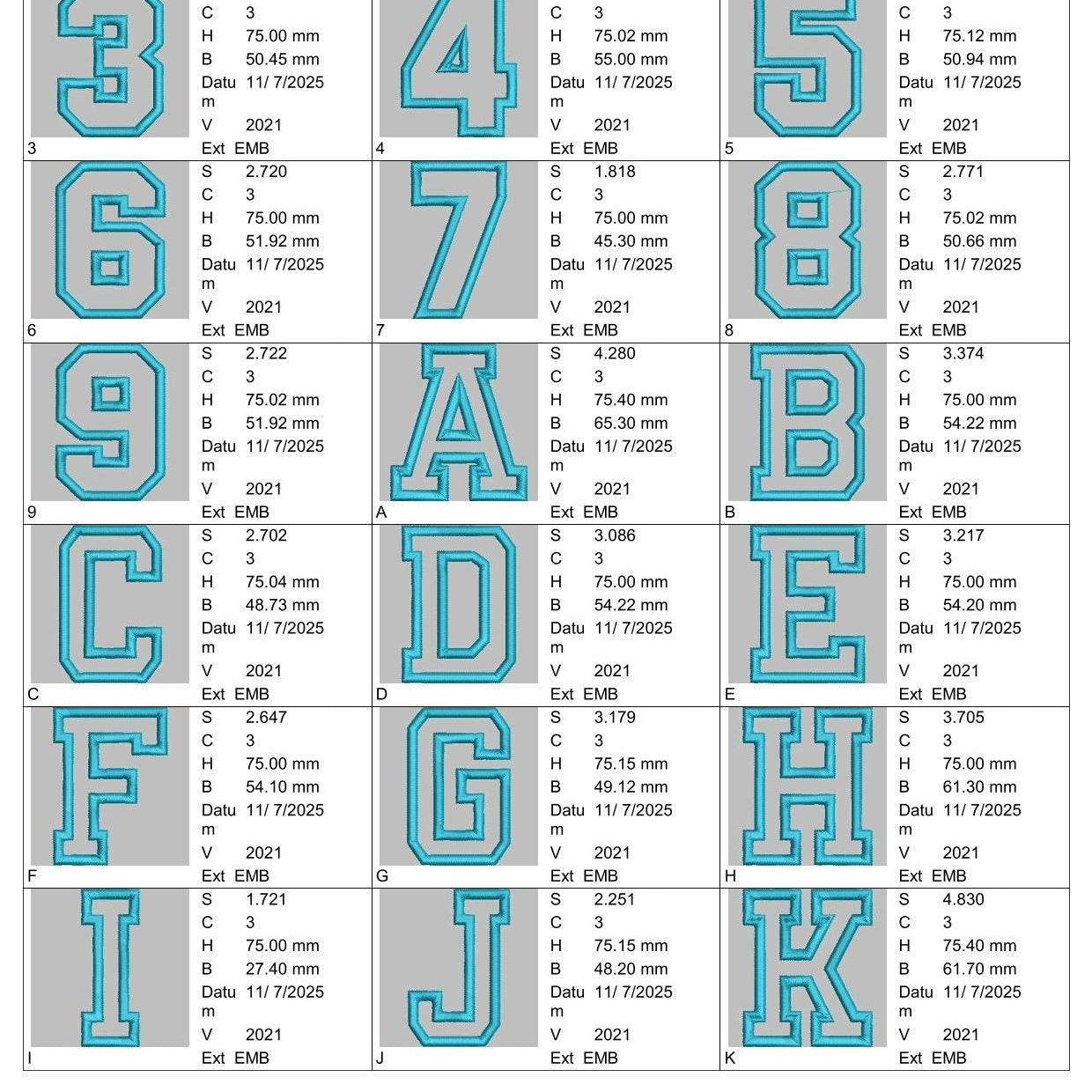 Stickdatei Chenille Applikation Schrift ca. 75mm Set 2543 - Sewando