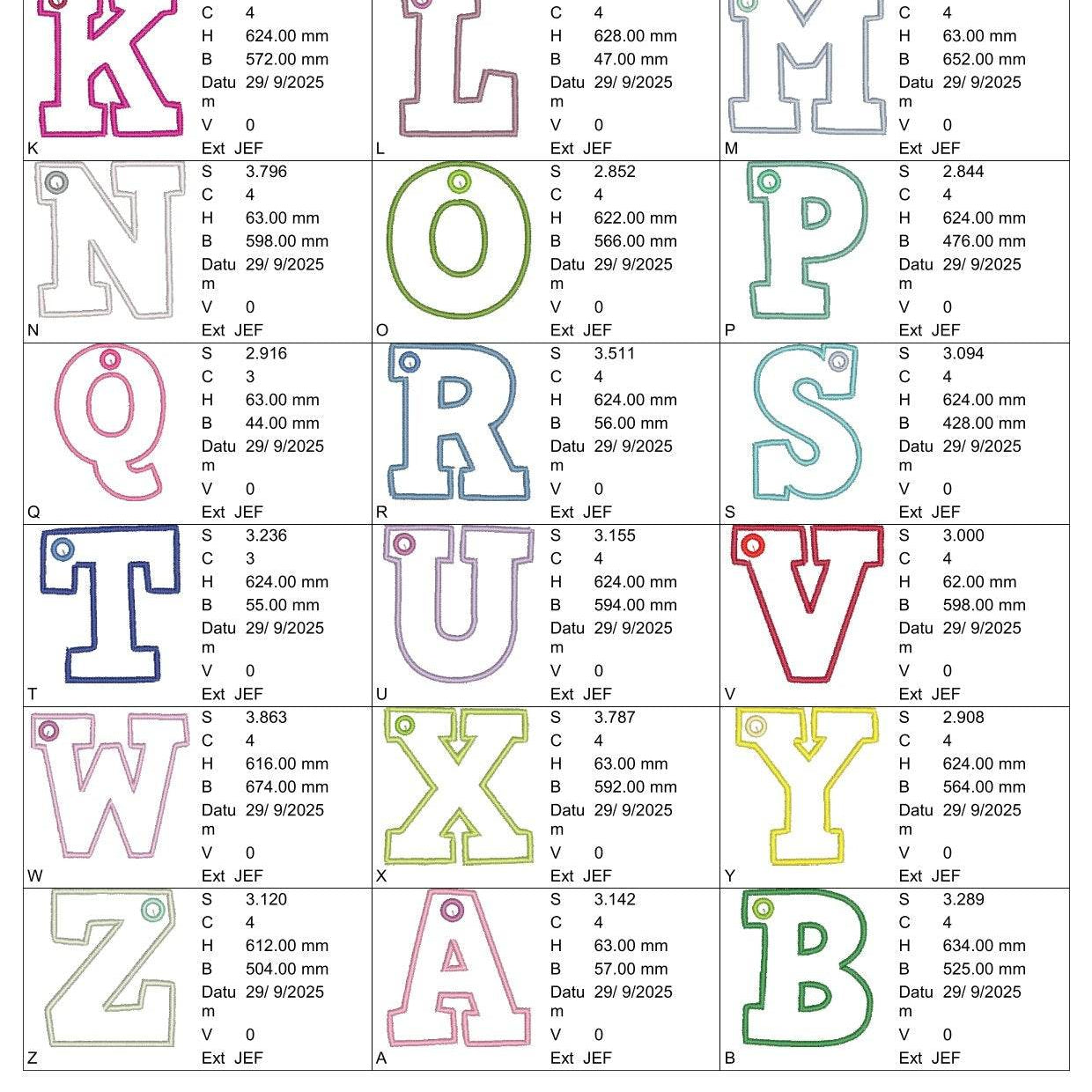 Stickdatei ABC Buchstaben Schlüsselanhänger Applikation Taschenbaumler Monogramm Set 300 - Sewando