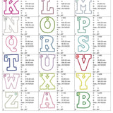 Stickdatei ABC Buchstaben Schlüsselanhänger Applikation Taschenbaumler Monogramm Set 300