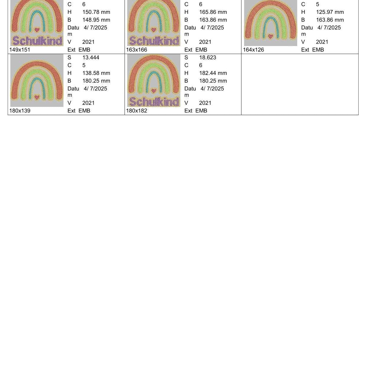 Stickdatei Glitzer Vinyl Regenbogen Schulkind Set 2545 - Sewando