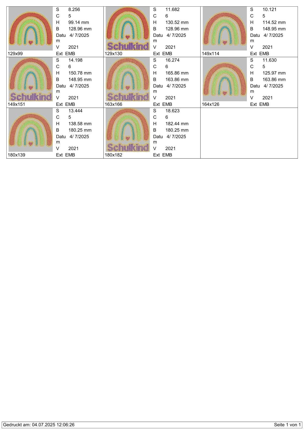Stickdatei Glitzer Vinyl Regenbogen Schulkind Set 2545 - Sewando