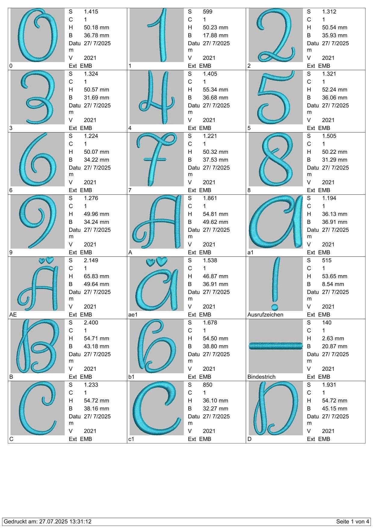 Stickdatei Schrift 55mm Buchstaben ud Zahlen Set 617 - Sewando