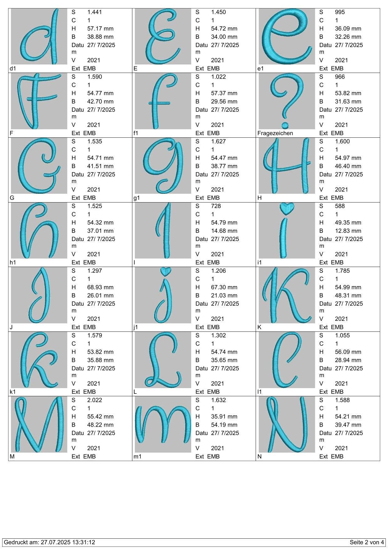 Stickdatei Schrift 55mm Buchstaben ud Zahlen Set 617 - Sewando