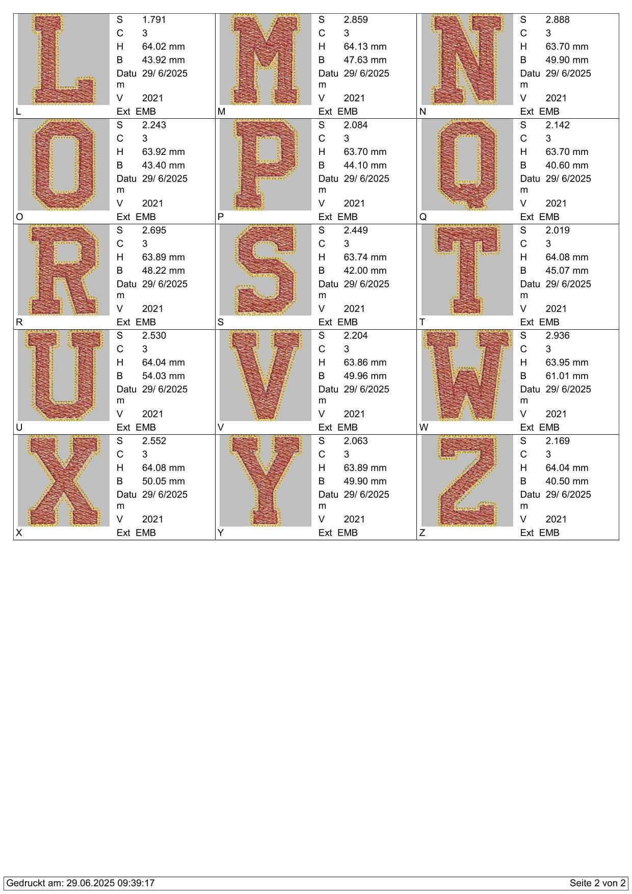 Stickdatei Glitter Vinyl Schrift College Style ca. 65mm Applikation Set 2541 - Sewando
