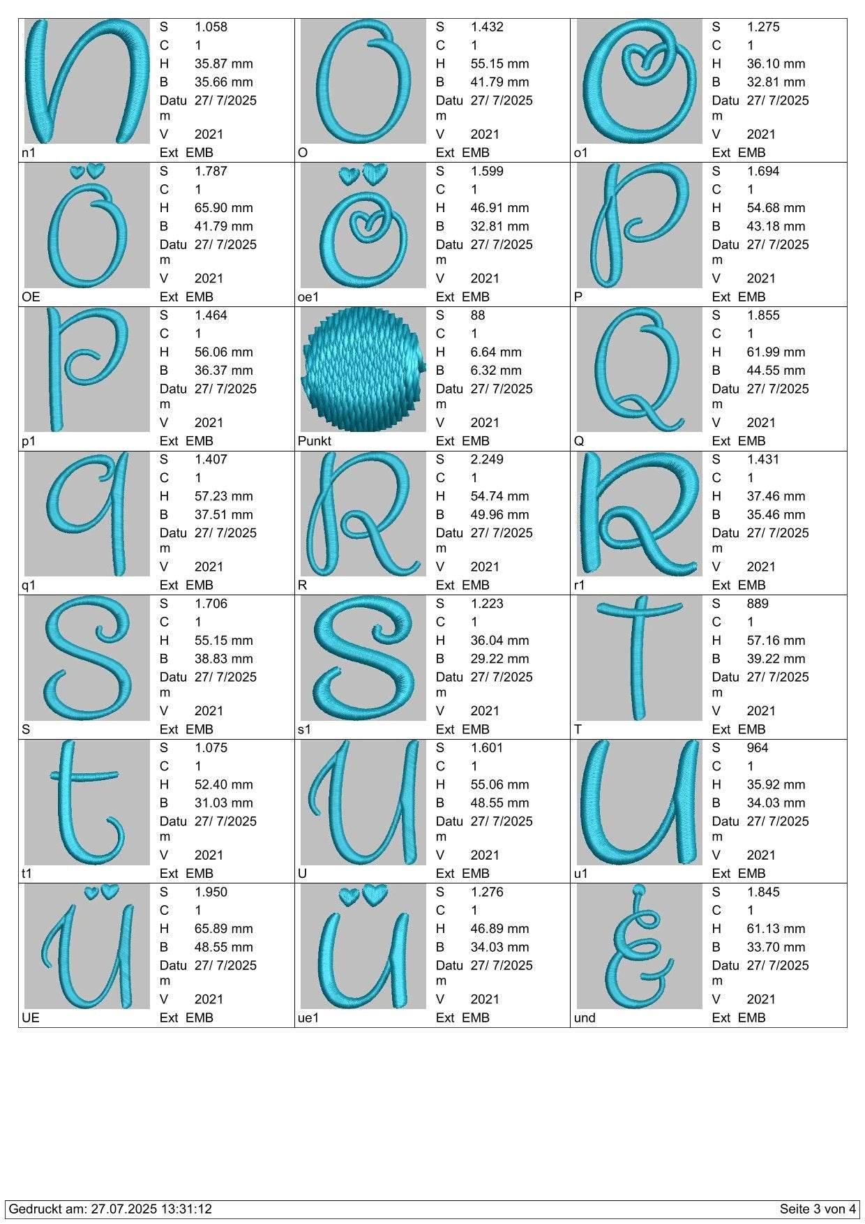 Stickdatei Schrift 55mm Buchstaben ud Zahlen Set 617 - Sewando