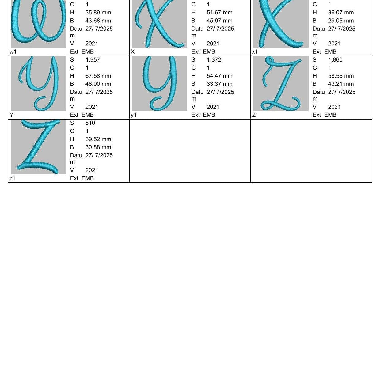 Stickdatei Schrift 55mm Buchstaben ud Zahlen Set 617 - Sewando
