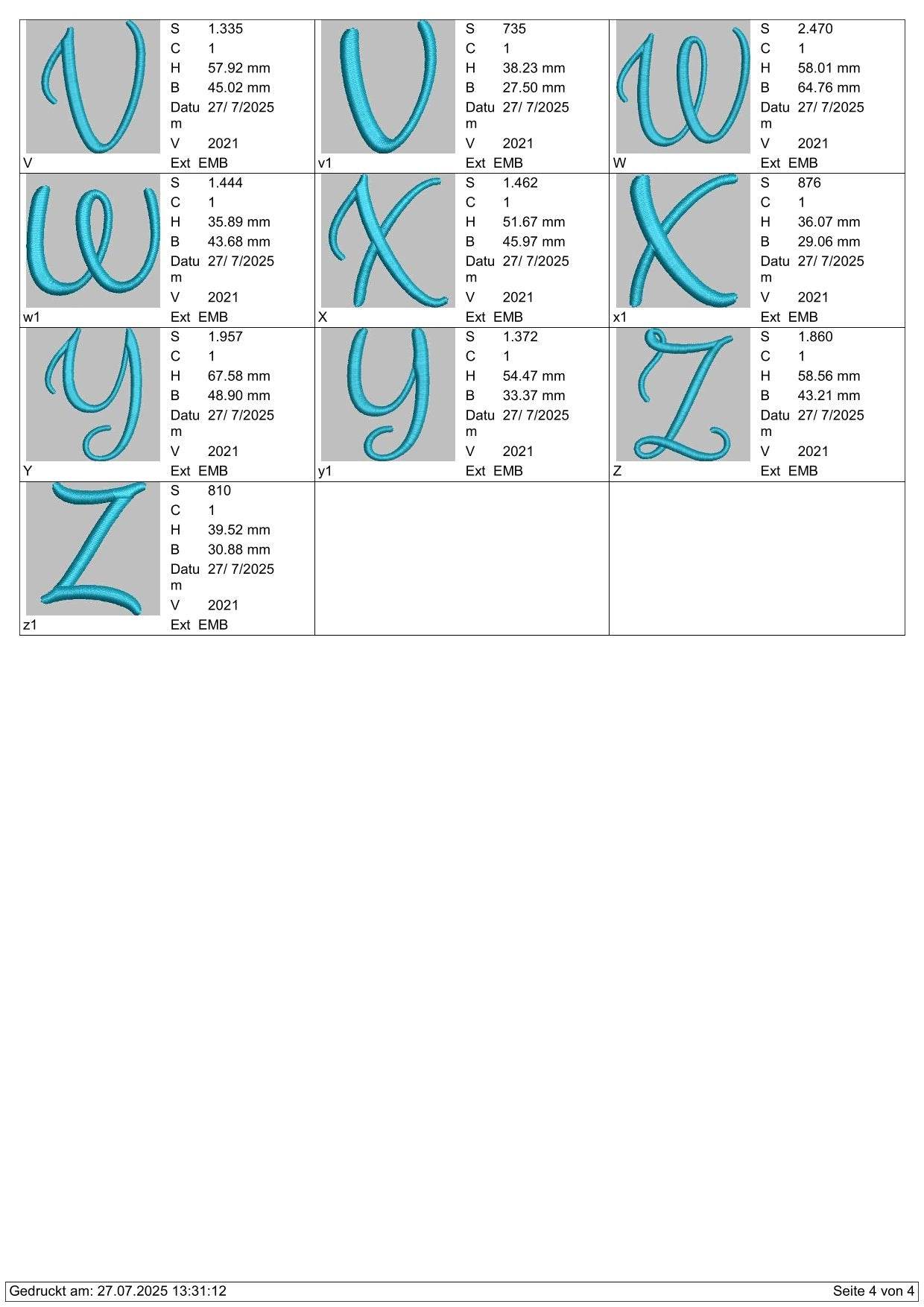 Stickdatei Schrift 55mm Buchstaben ud Zahlen Set 617 - Sewando
