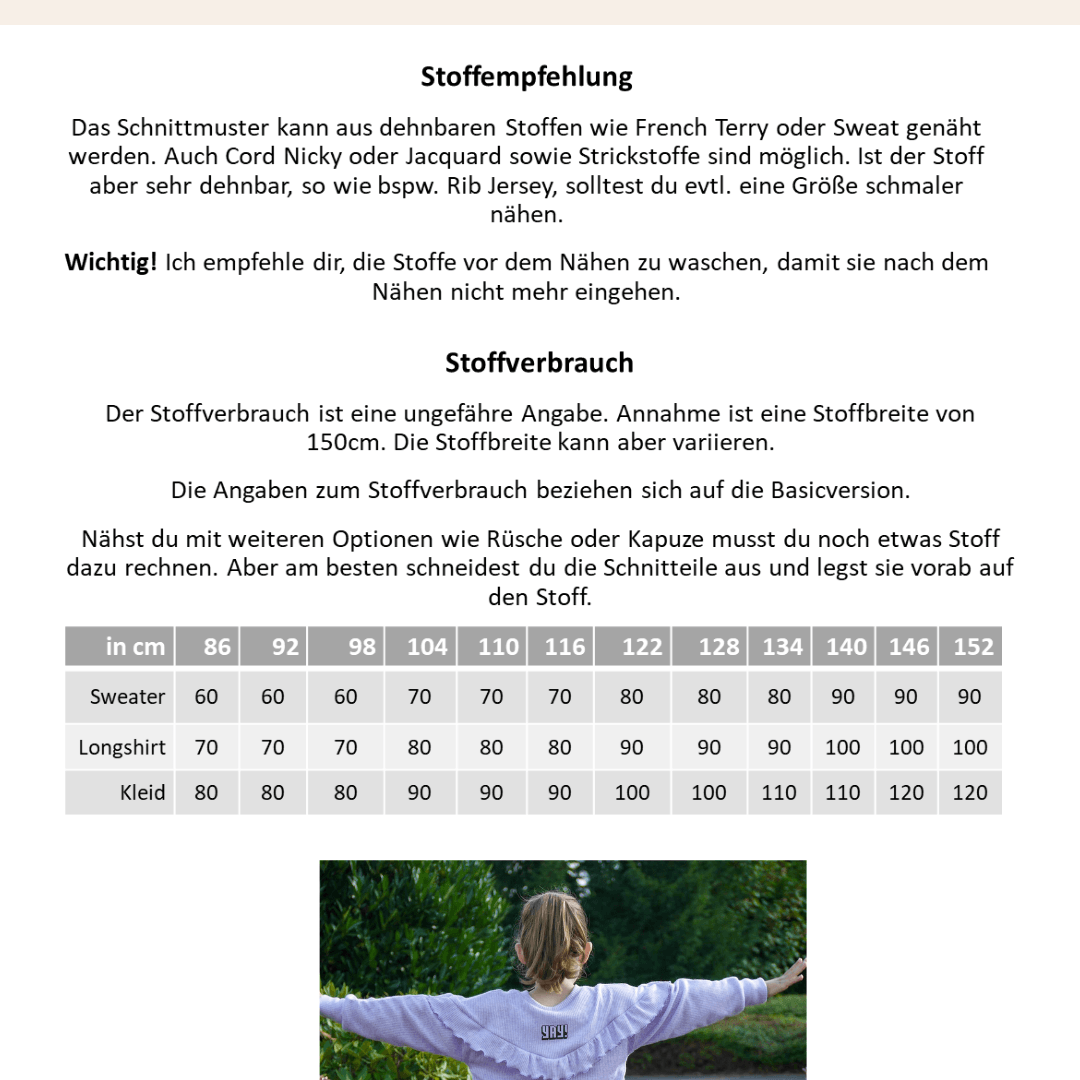 Schnittmuster Wellenzauber – Sweater, Hoodie & Kleid Größen 86-152 : - Sewando