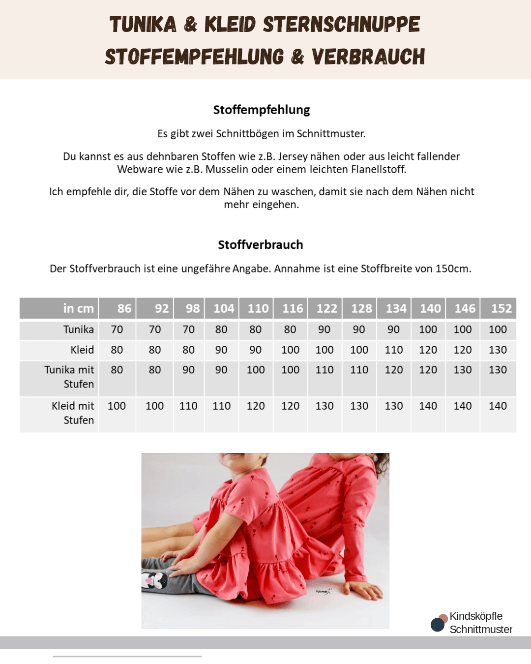Schnittmuster Sternschnuppe – Tunika oder Kleid Größen 86-152 : - Sewando
