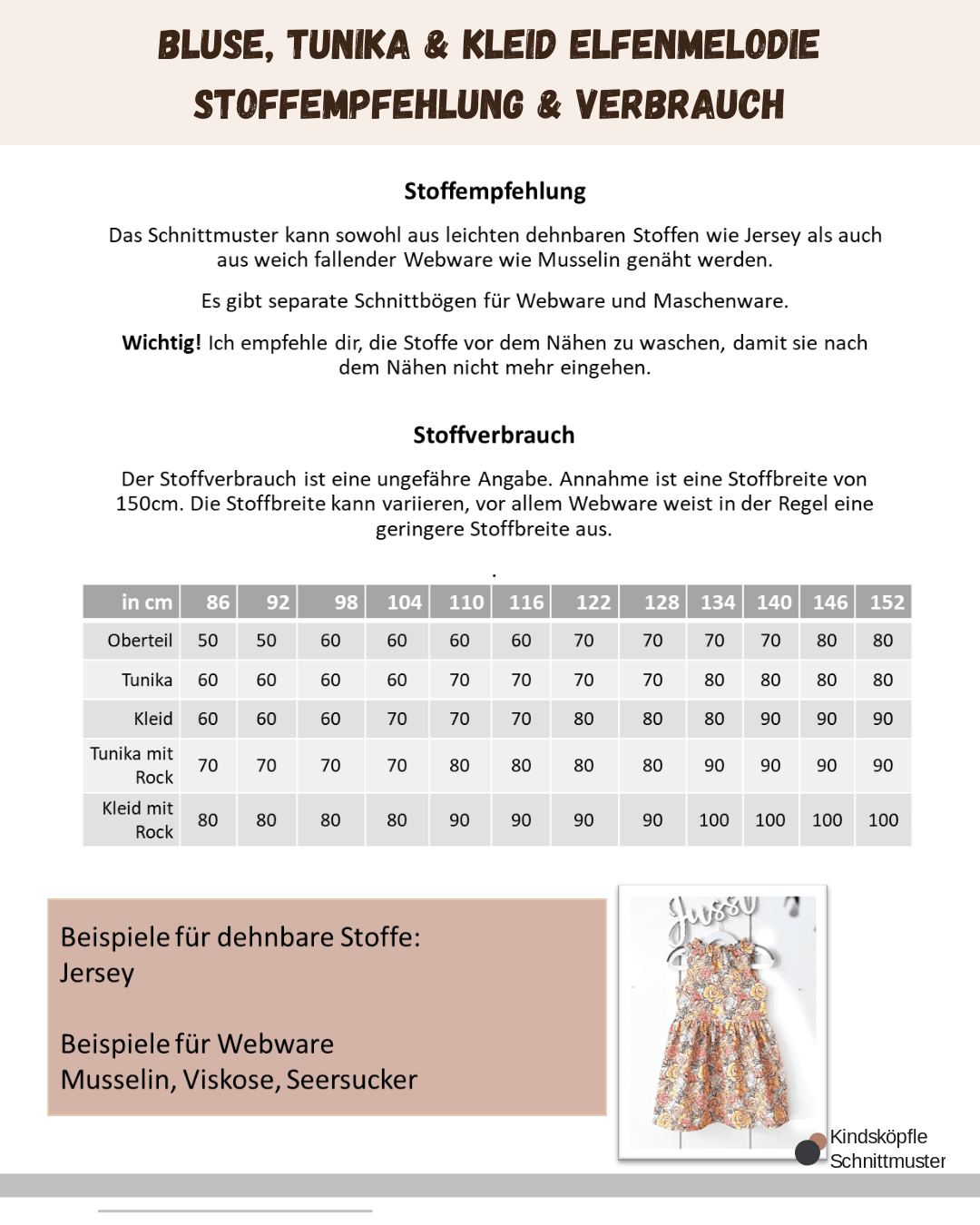 Schnittmuster Elfenmelodie – Oberteil, Tunika & Kleid Größen 86-140 : - Sewando