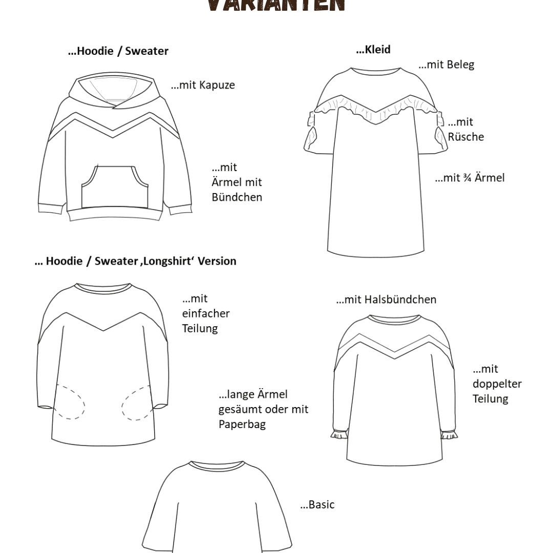 Schnittmuster Wellenzauber – Sweater, Hoodie & Kleid Größen 86-152 : - Sewando