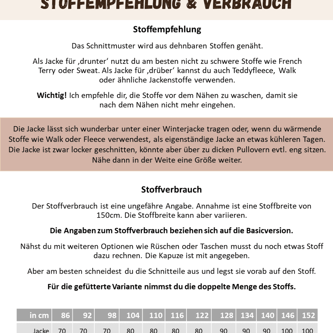 Schnittmuster Morgentau – College-Jacke Größen 86-152 - Sewando