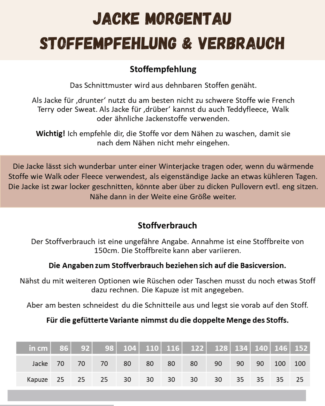 Schnittmuster Morgentau – College-Jacke Größen 86-152 - Sewando