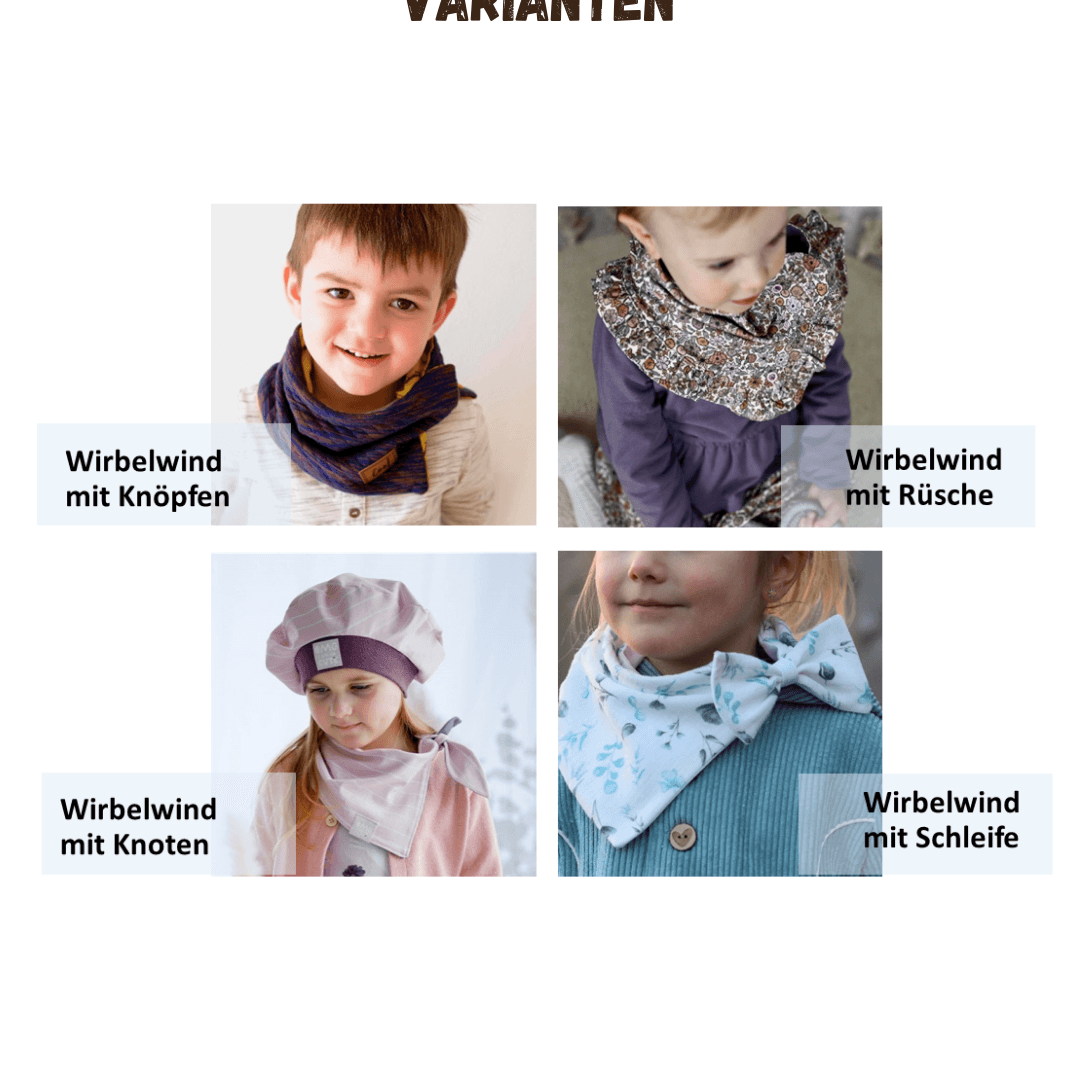 Schnittmuster Wirbelwind – Halstuch, Schal & Loop Größen S/M/L (KU 41-56 cm) : - Sewando
