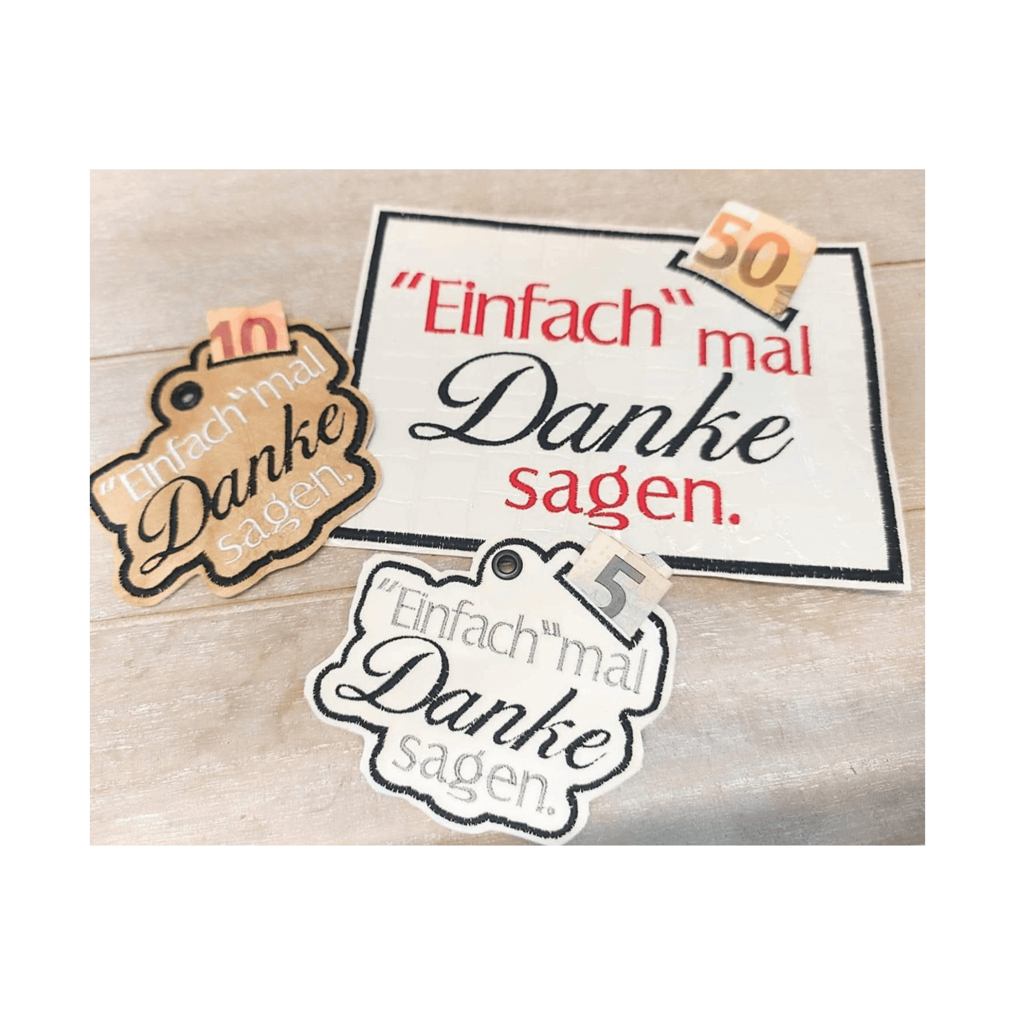 Einfach mal Danke sagen ITH Geldgeschenk 10x10 13x18 Stickdatei - Sewando