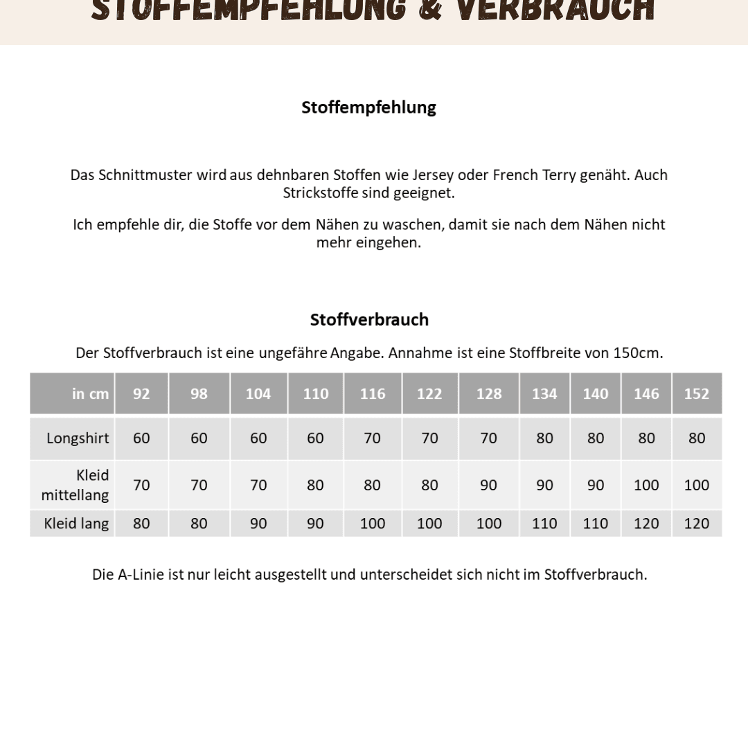 Schnittmuster Blickfang – Longshirt Größen 92-152 - Sewando