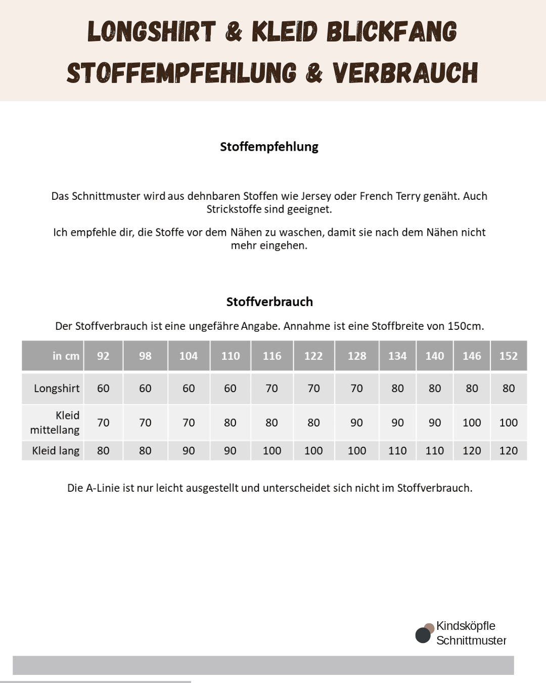 Schnittmuster Blickfang – Longshirt Größen 92-152 - Sewando