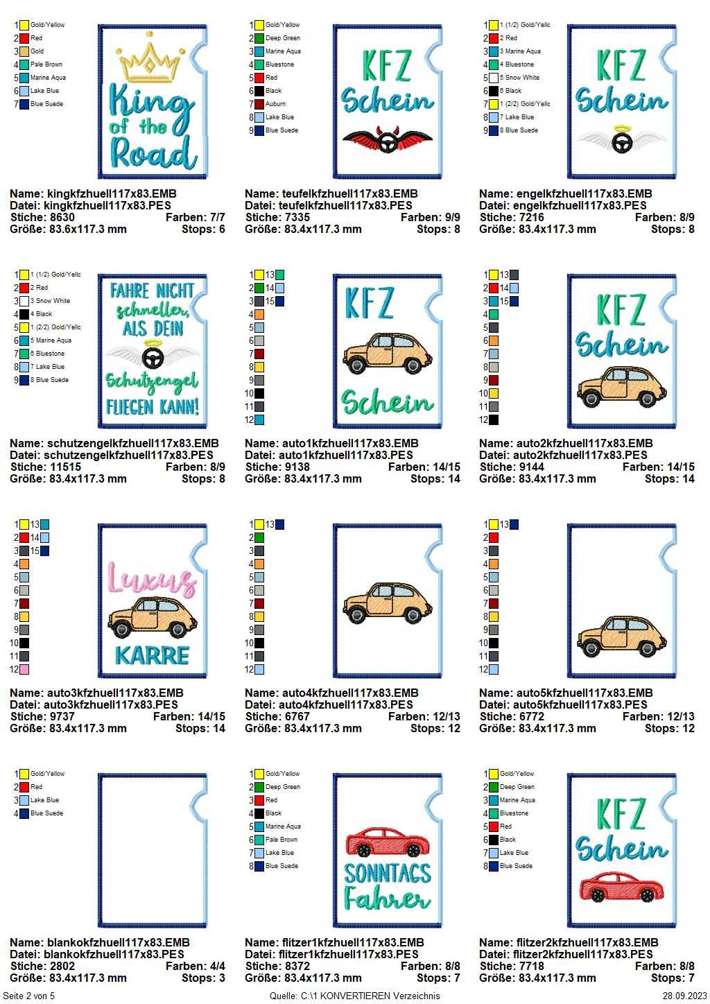 Stickdatei Set ITH KFZ-Schein Hüllen - Sewando