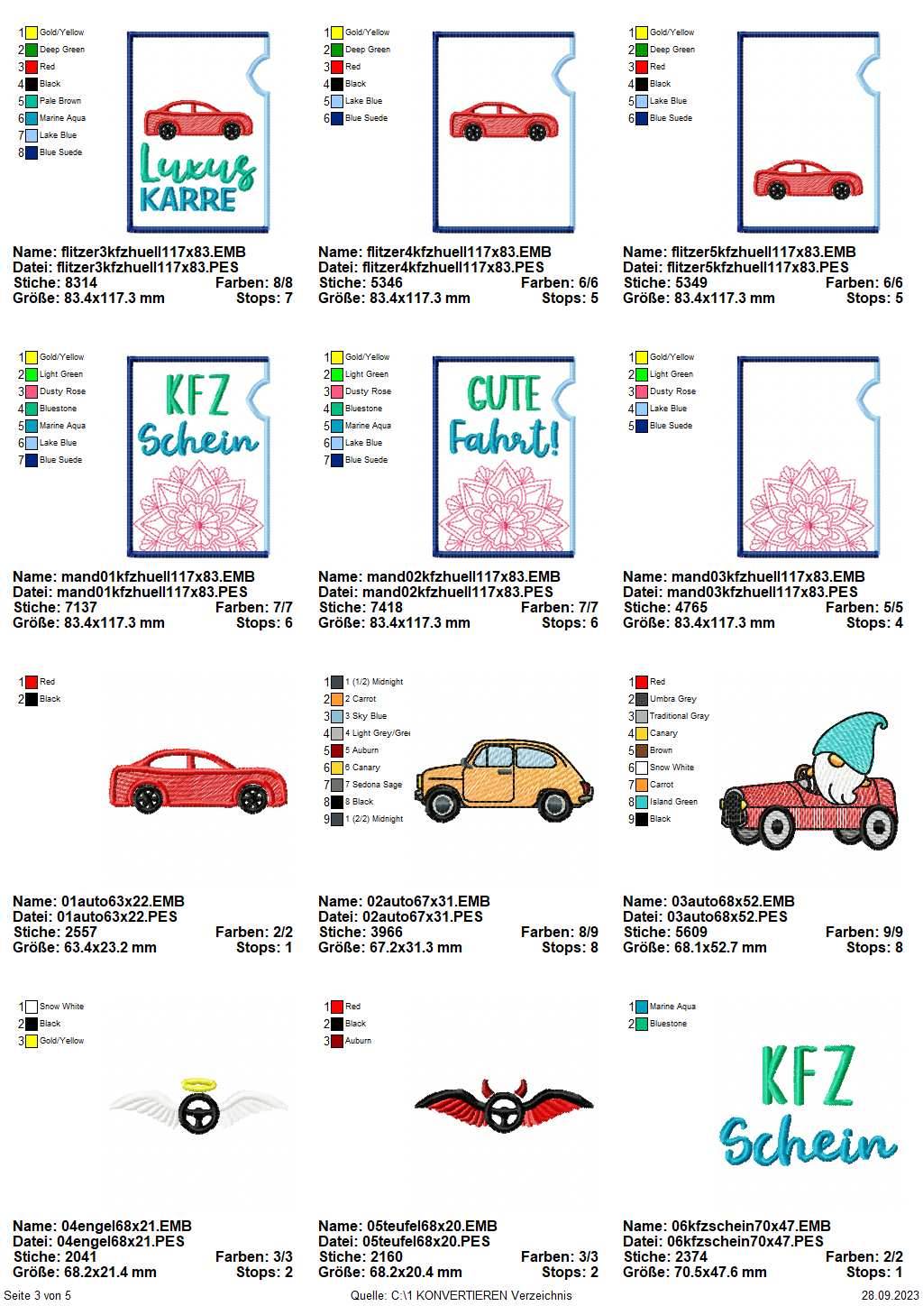 Stickdatei Set ITH KFZ-Schein Hüllen - Sewando