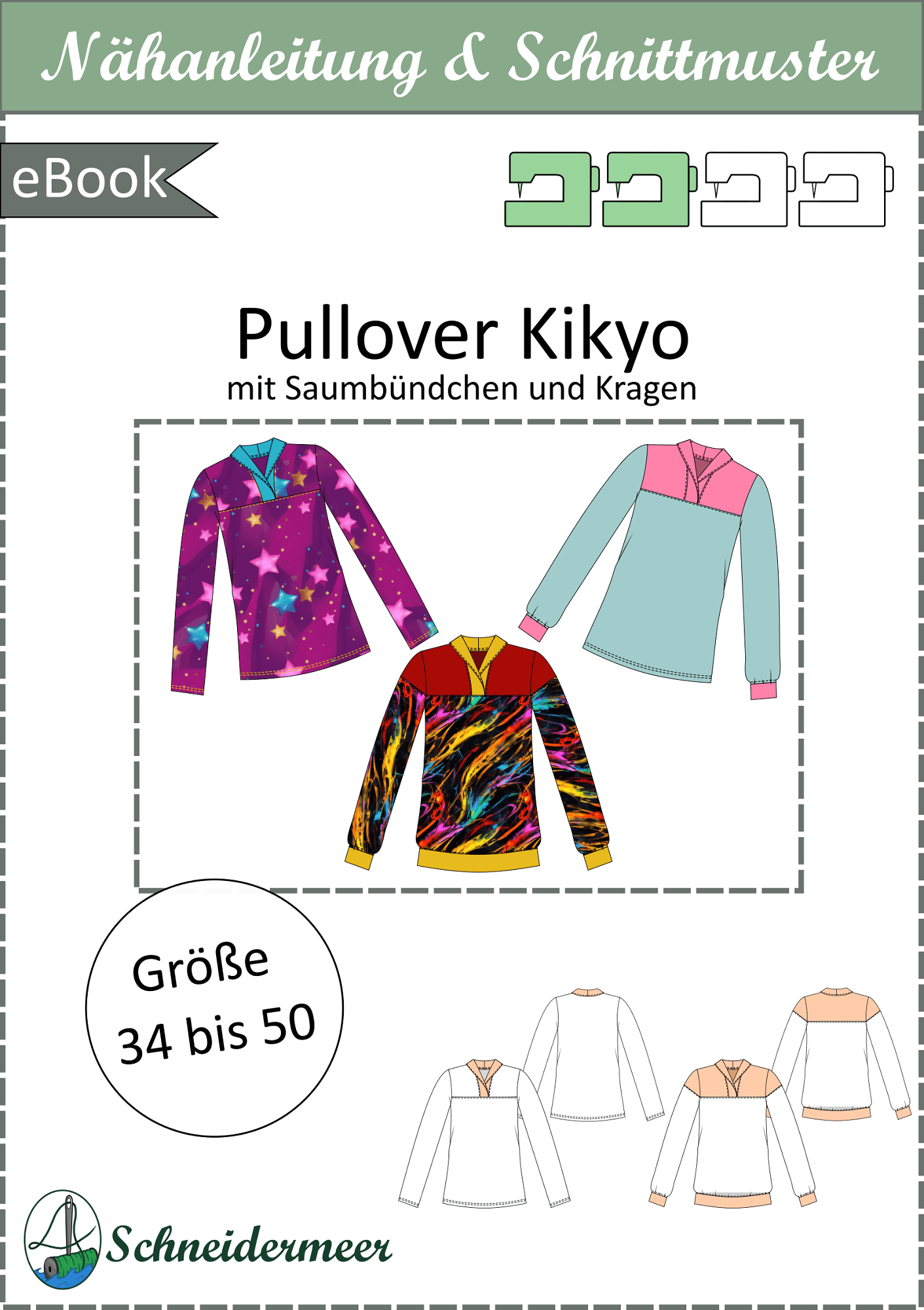 Kikyo – eleganter Pullover mit Wickelkragen Gr. 34-50 / BU 80-116 - Sewando