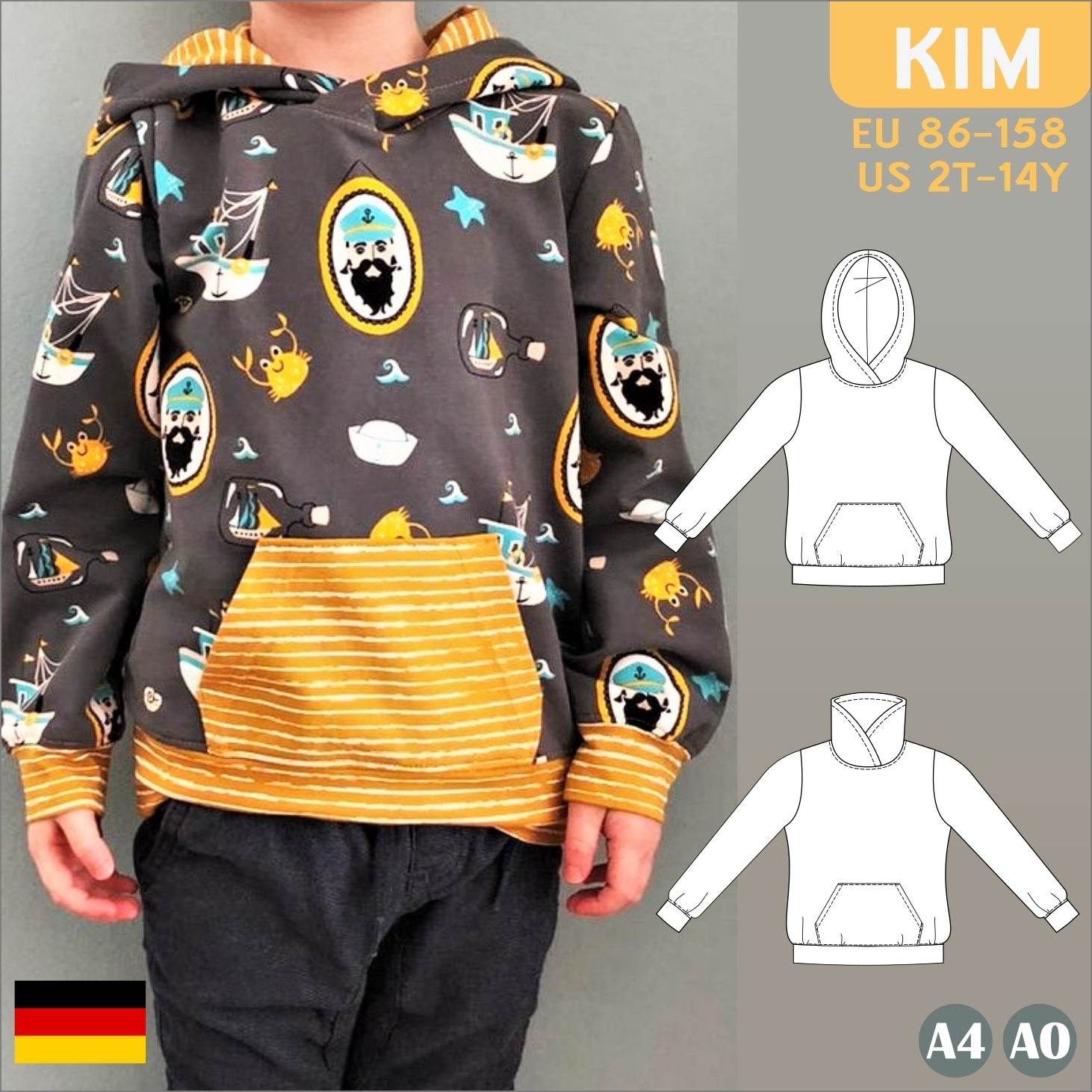 Kim - Kinderhoodie mit Kapuze oder Wickelkragen Gr. 86-158 - Sewando