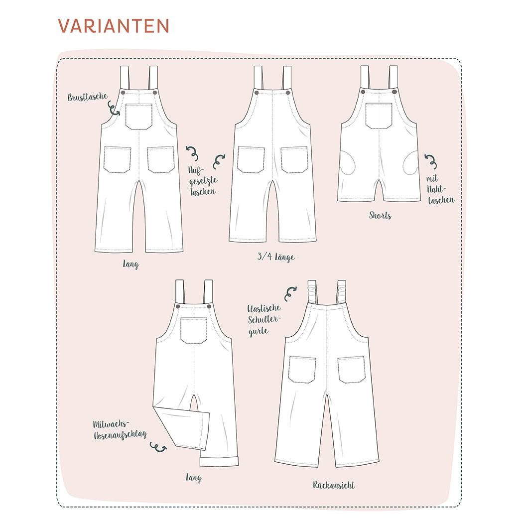 Schnittmuster Mitwachs-Kinderlatzhose & Latzshorts | Gr. 86 - 128 - Sewando