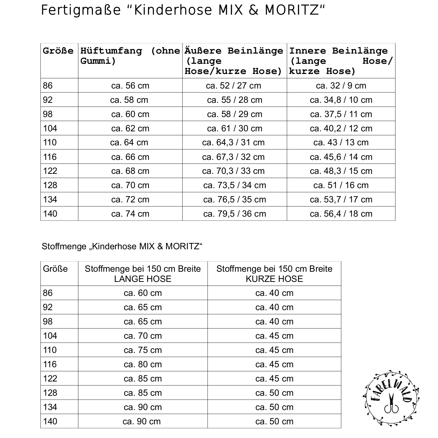 Schnittmuster KINDERHOSE MIX & MORITZ Gr. 86-140 - Sewando