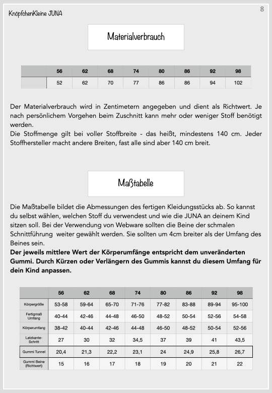 Latzhose, KnoepfchenKleine JUNA, Schnittmuster & Nähanleitung, Gr. 56-98 - Sewando