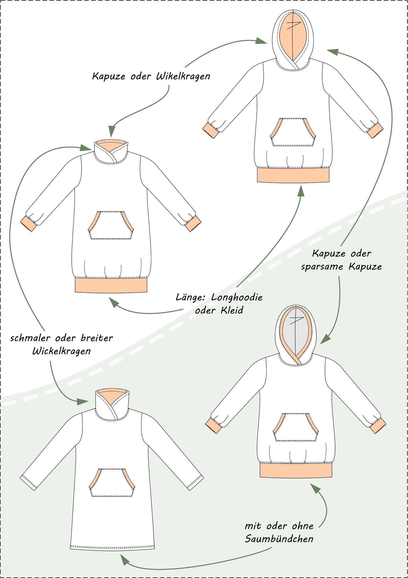 Klara - Longhoodie und Sweatkleid für Kinder - mit Kapuze/Wickelkragen Gr. 86-158 - Sewando