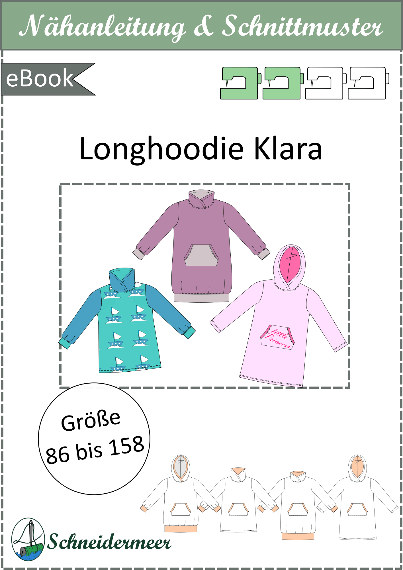 Klara - Longhoodie und Sweatkleid für Kinder - mit Kapuze/Wickelkragen Gr. 86-158 - Sewando