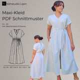 Maxikleid Schnittmuster PDF – Kleid mit V-Ausschnitt, Taschen & Schlitz | Größen 34–50
