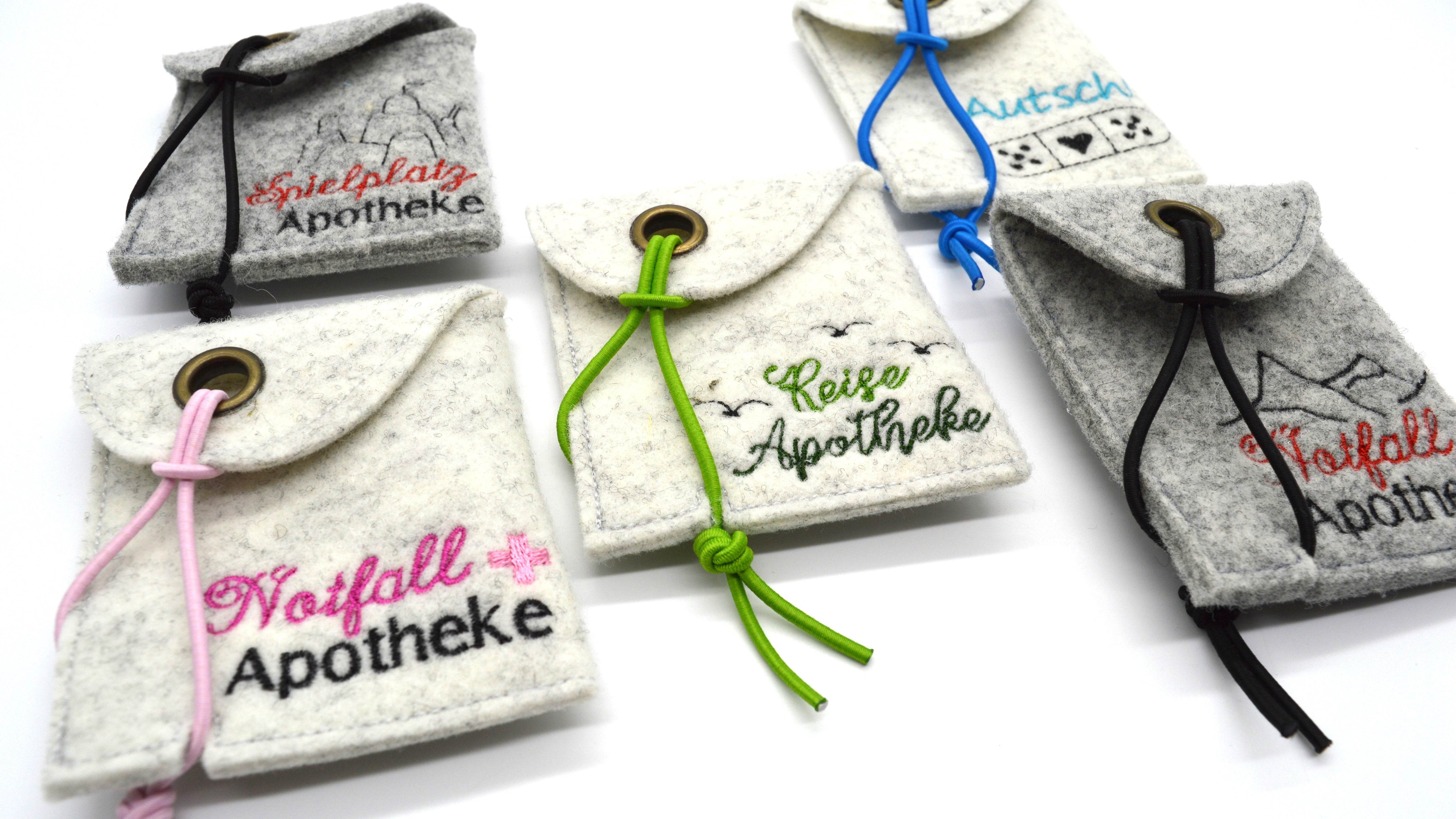 Stickdatei Etui kleine Apotheke für Pflaster fünf Motive 15x17cm Fläche - Sewando