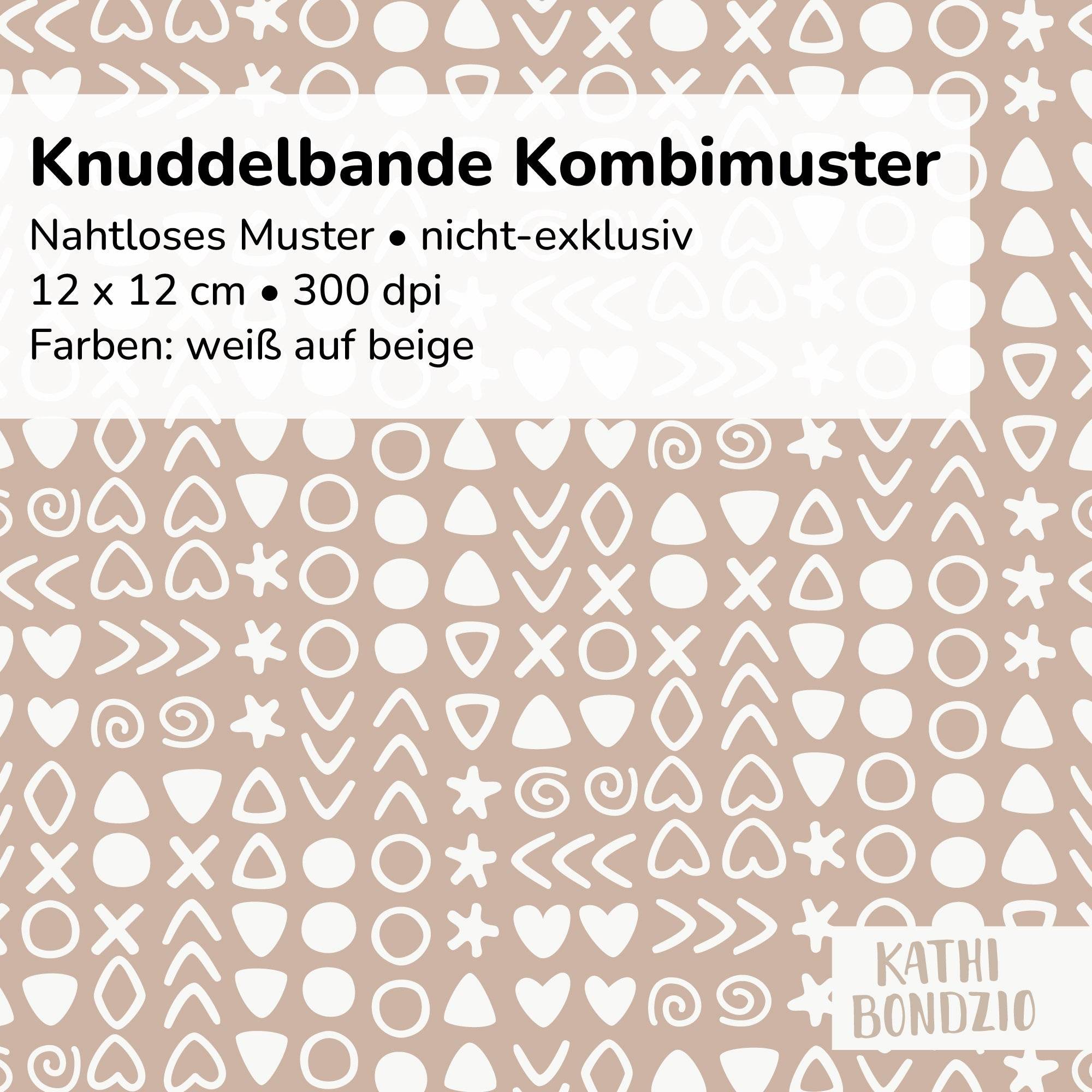 Stoffdesign: Knuddelbande – nahtloses dichtes Kombi-Muster in weiß auf beigefarbenem Hintergrund - Sewando