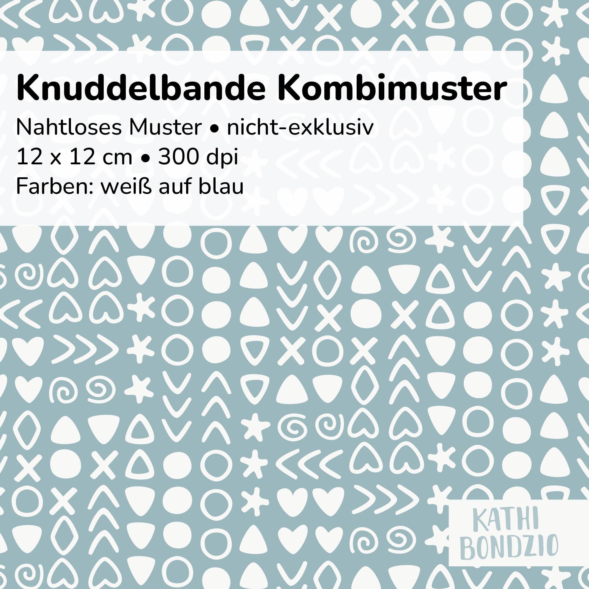 Stoffdesign: Knuddelbande – nahtloses dichtes Kombi-Muster in weiß auf blauem Hintergrund - Sewando