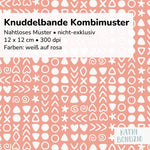 Stoffdesign: Knuddelbande – nahtloses dichtes Kombi-Muster in weiß auf rosa Hintergrund - Sewando