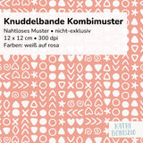 Stoffdesign: Knuddelbande – nahtloses dichtes Kombi-Muster in weiß auf rosa Hintergrund - Sewando