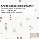 Stoffdesign: Knuddelbande – nahtloses lockeres Kombi-Muster in beige und braun auf weißem Hintergrund - Sewando