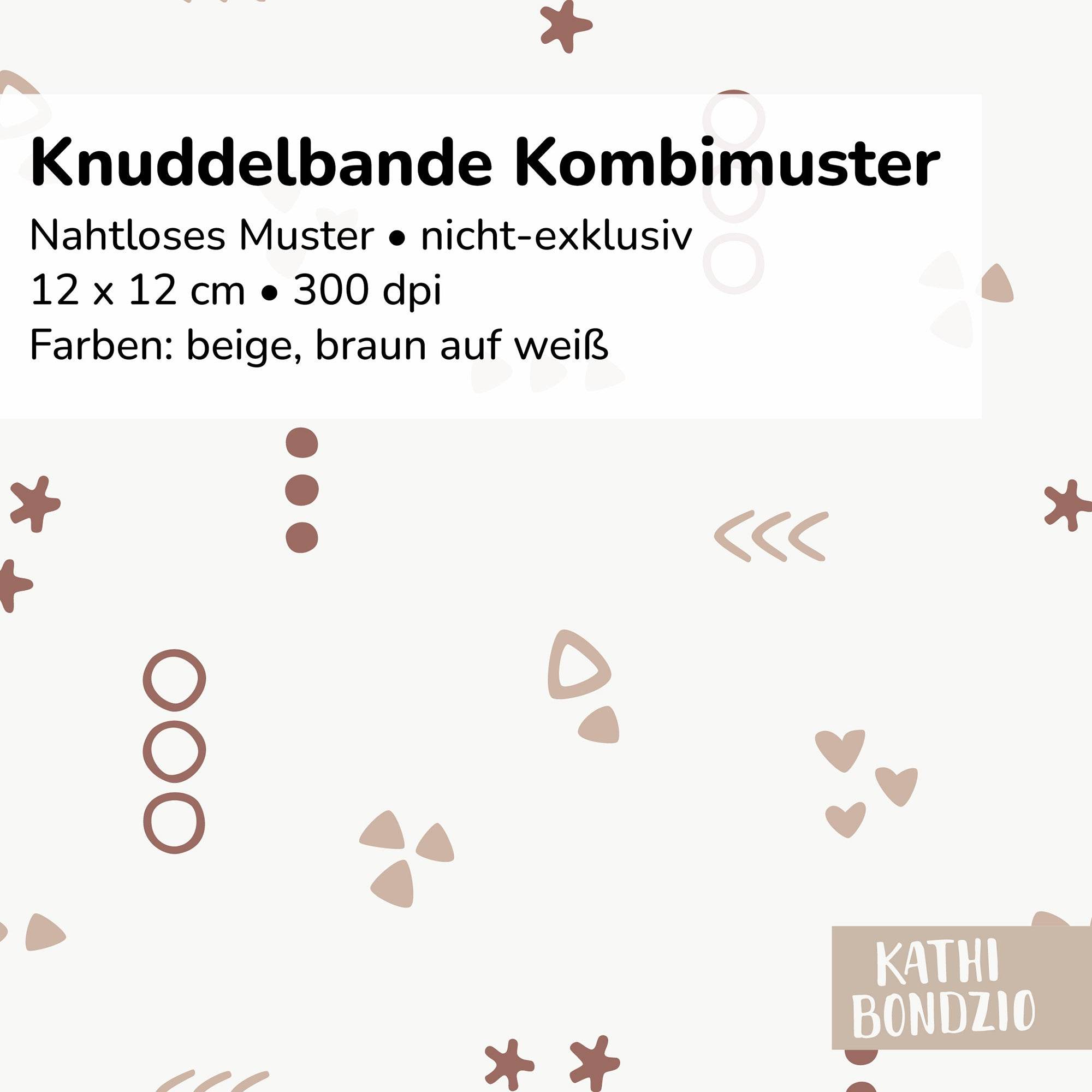 Stoffdesign: Knuddelbande – nahtloses lockeres Kombi-Muster in beige und braun auf weißem Hintergrund - Sewando