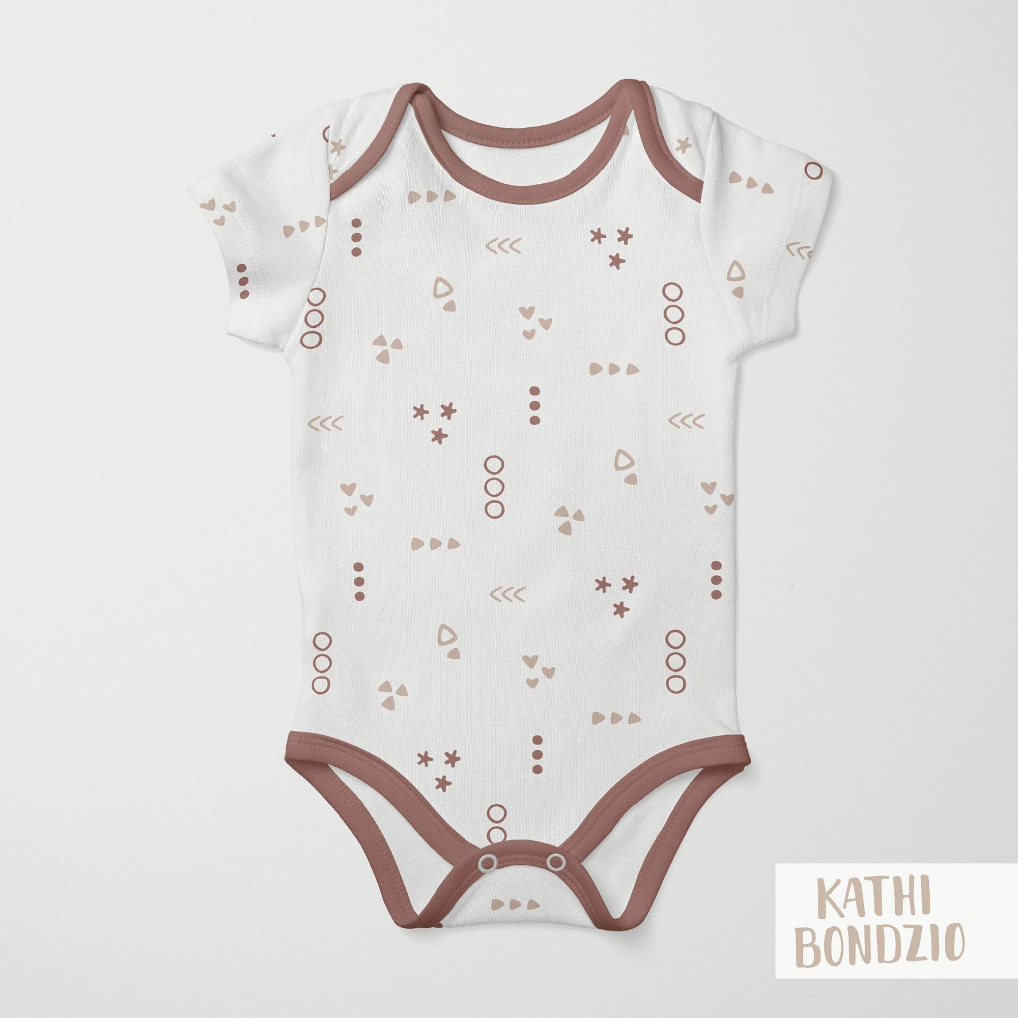 Stoffdesign: Knuddelbande – nahtloses lockeres Kombi-Muster in beige und braun auf weißem Hintergrund - Sewando