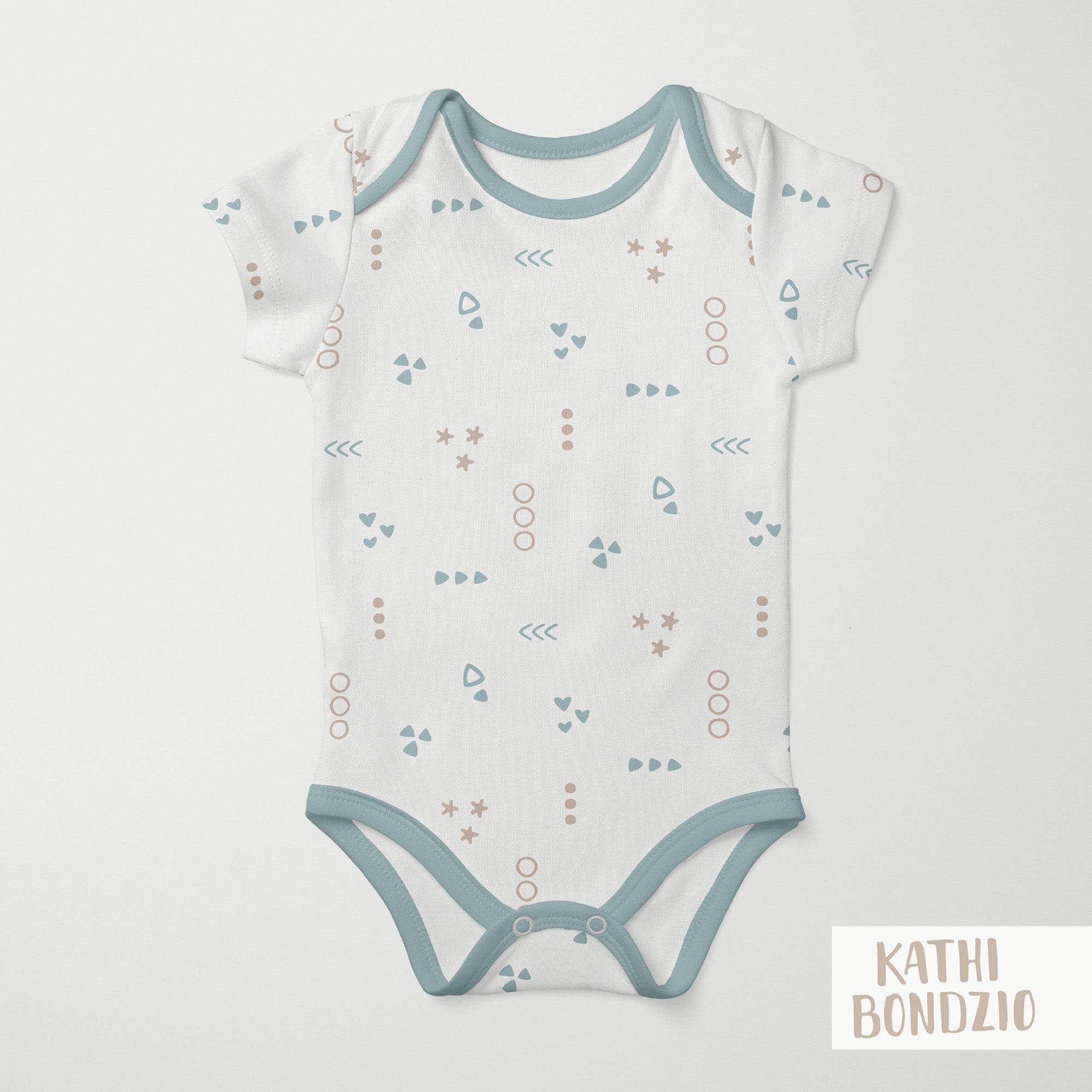 Stoffdesign: Knuddelbande – nahtloses lockeres Kombi-Muster in beige und blau auf weißem Hintergrund - Sewando