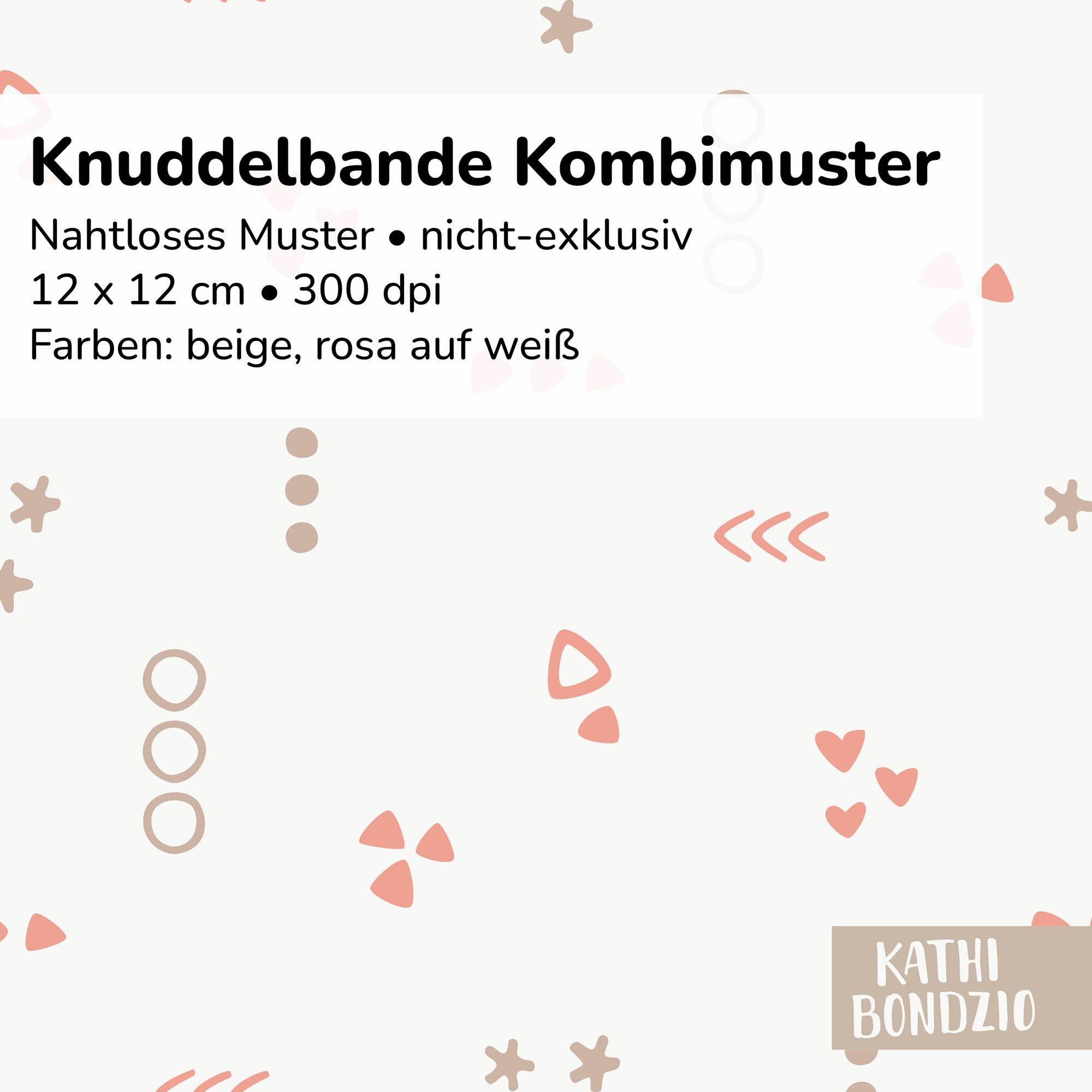 Stoffdesign: Knuddelbande – nahtloses lockeres Kombi-Muster in beige und rosa auf weißem Hintergrund - Sewando