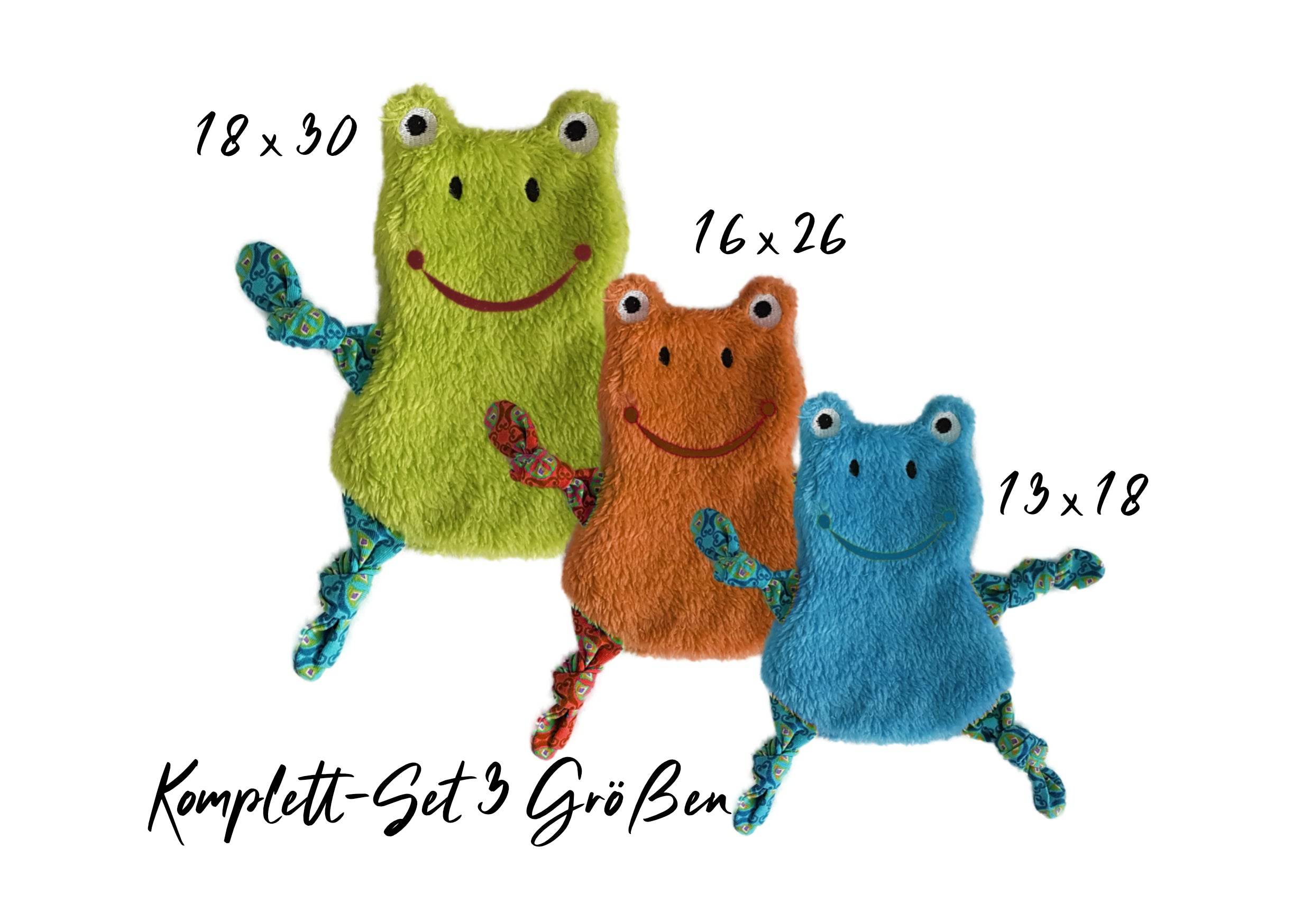 Stickdatei Frosch Kuscheltuch ITH in drei Größen, Baby, Schmusetuch, Kuscheltier, Frosch - Sewando