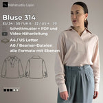 Schnittmuster Leinen Bluse mit einem Poloausschnitt und Kragen, lange Ärmel, Größe 34 - 50, A4, A0 und Beamer - Dateien - Sewando