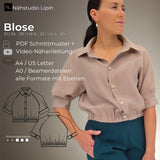 PDF Schnittmuster Bluse, Bluse mit Raglanärmel, Kragen, Knopfleiste, Schnittmuster mit Ebene, Gr. 34 -50