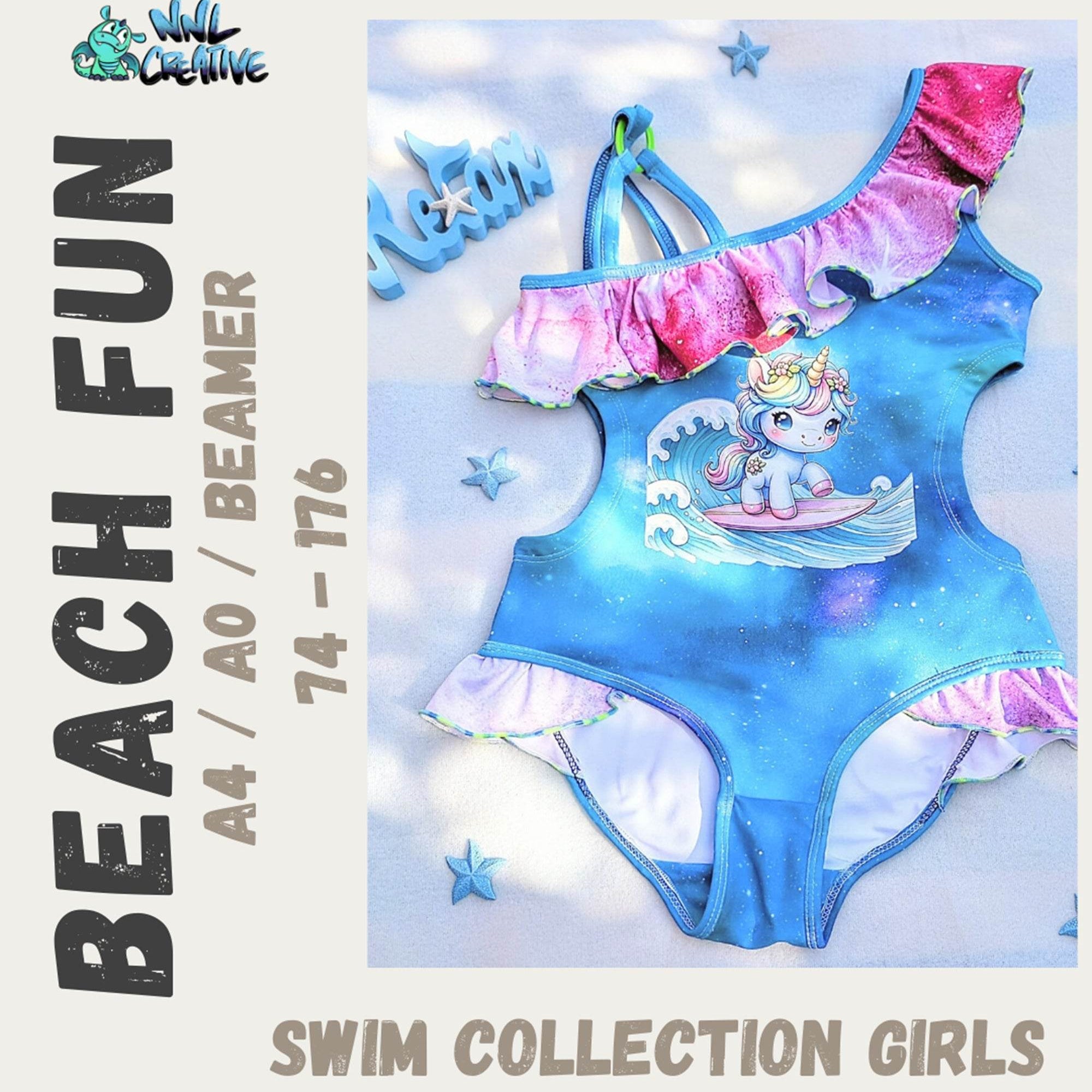Schnittmuster *Swim Collection Beach Fun Girls* Bikini, Badeanzug, Tankini Gr. 74-176 - Sewando