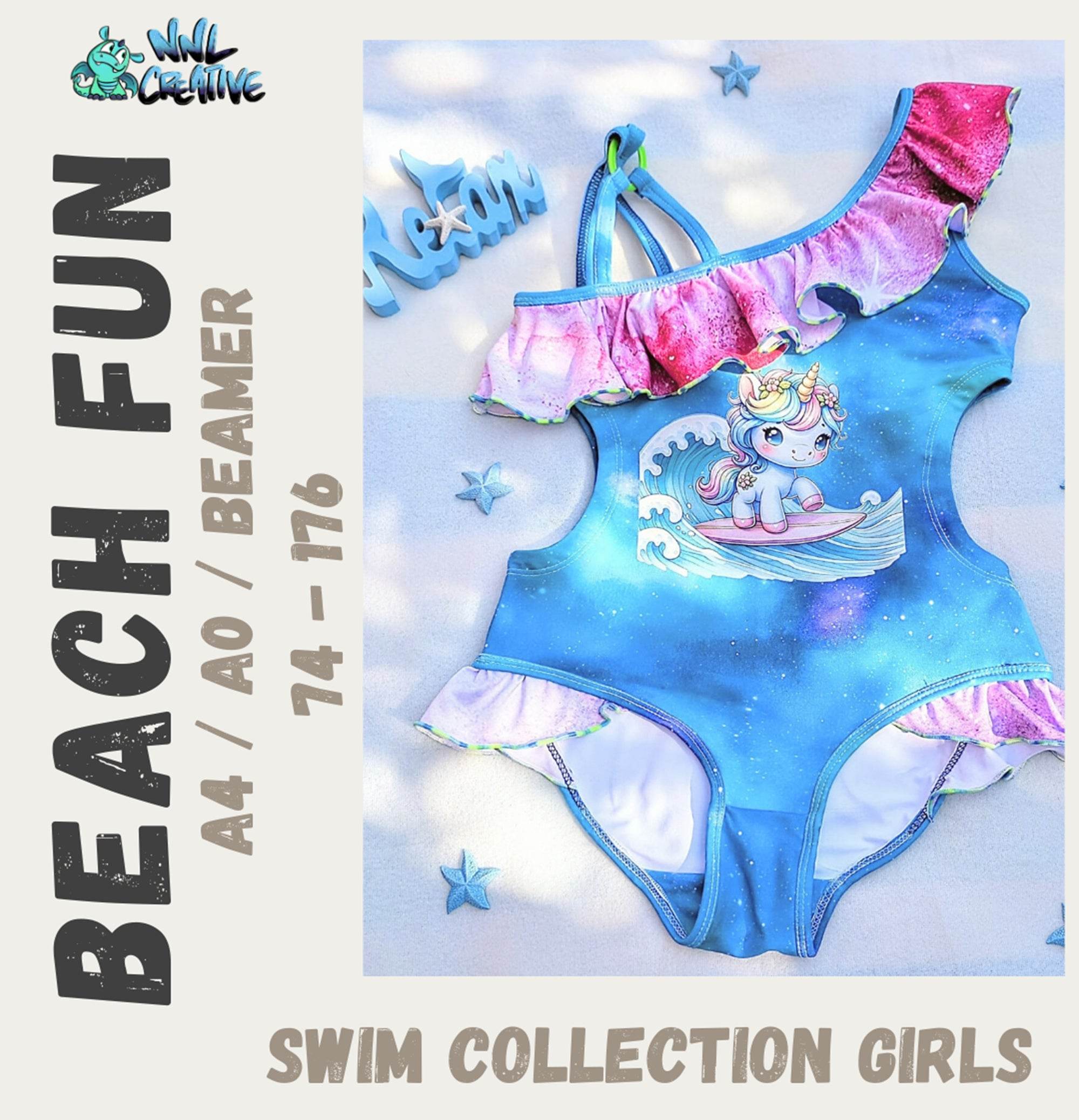 Schnittmuster *Swim Collection Beach Fun Girls* Bikini, Badeanzug, Tankini Gr. 74-176 - Sewando
