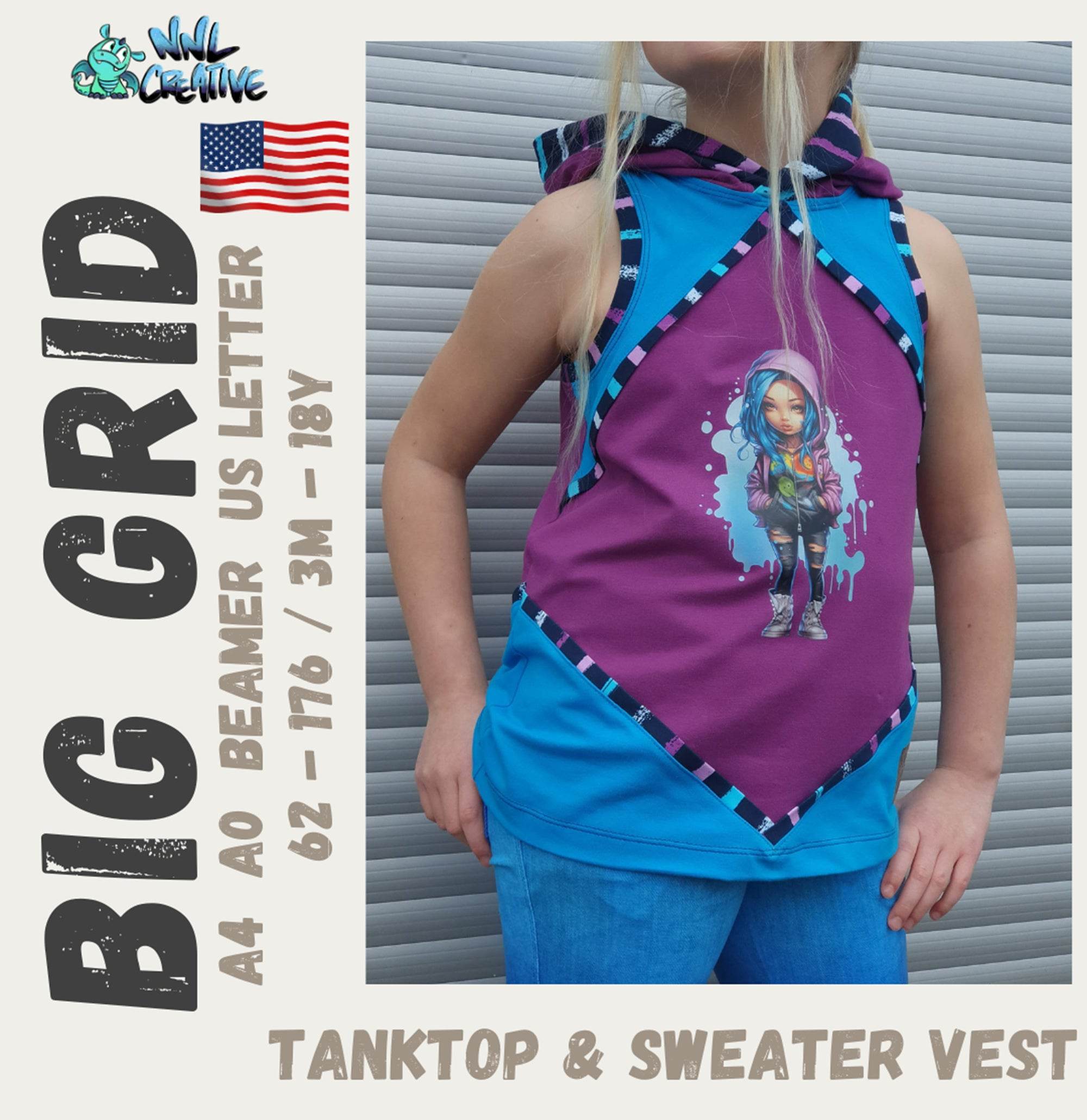 Schnittmuster / Sewing Pattern *Big Grid Sweater Vest & Tank Top* Size 62-176 / 3m - 18 Years - Sewando