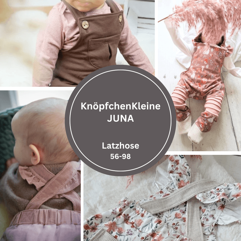 Latzhose, KnoepfchenKleine JUNA, Schnittmuster & Nähanleitung, Gr. 56-98 - Sewando